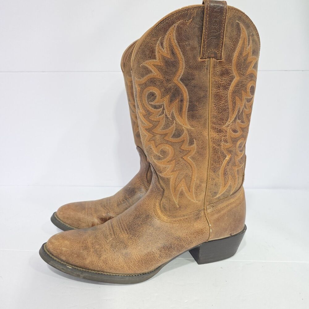 VTG Justin Leather Cowboy Boots Western Men's 11.5D Brown EX Tread #2555 USA